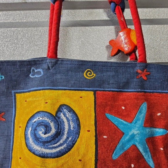 Sun and Sand Fish Large Tote Bag Novelty Nautical Beach Bag Purse Colorful - Picture 8 of 16